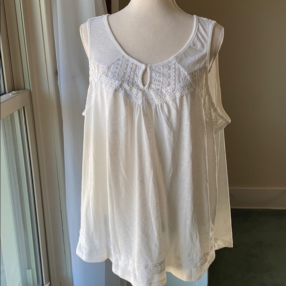 Dex Tops - Dex lace tank top shirt white swing split hem 4x